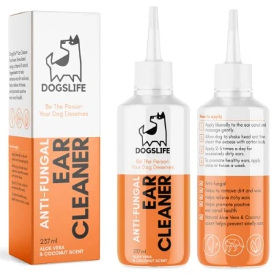 Image of Dog Ear Cleaner Natural For All Dogs Wash To Stop Itchy, Smelly Ears &amp; Remove Wax Organic Coconut Oil Aloe Vera Formula Cleaning Solution