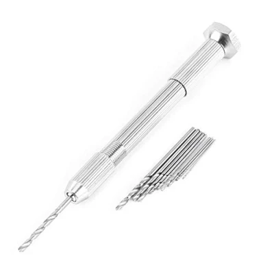 Image of Silver Hand Drill Precision Pin Vise with 10 Pieces HSS Spiral Twist Set 0.5 2 mm for PCB Watch Repair