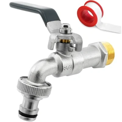 Image of SHYNE Premium 3/4&#039;&#039; Inch Brass Water Tap Rust and Frost Resistant + 1x Hose Connector E Book for Garden, Washing Machine, Rain Barrel (2 Pieces)