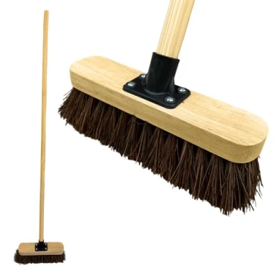 Image of LSC 10 Garden Broom Yard Brush with Wooden Handle Stiff Hard Bristle Four Screw Socket Bracket Heavy Duty Outdoor Sweeping Patio Push 4S (PACK OF 1)