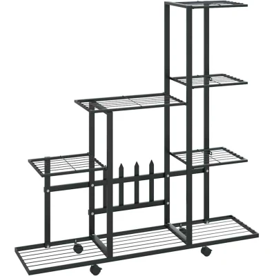 Image of vidaXL Flower Stand with Wheel 94.5x25x92.5 cm Black Metal
