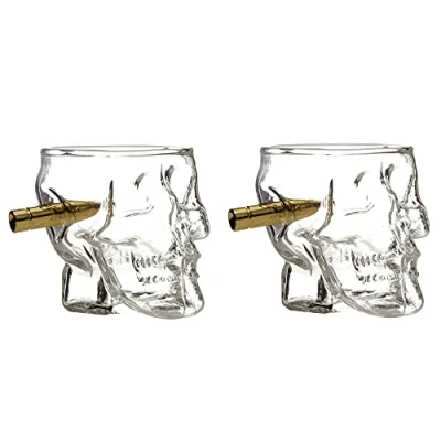 Image of Bar Bespoke Skull Headshots Pack 2 Shot Shell Drinking Glasses