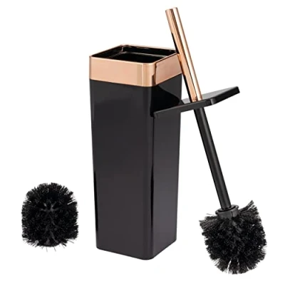 Image of bremermann Savona Toilet Brush Holder Square (Black/Rose Gold)