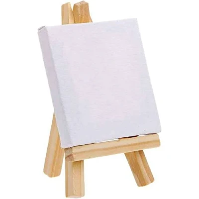 Image of 3 Ace Crafts 1 Pack Mini Easel with Art Canvas for Painting (7.5 x 7.5cm) Extra Durablle Wooden Pre Stretched and Primed Blank Table Top Easels Oil Acrylic &amp; Drawing
