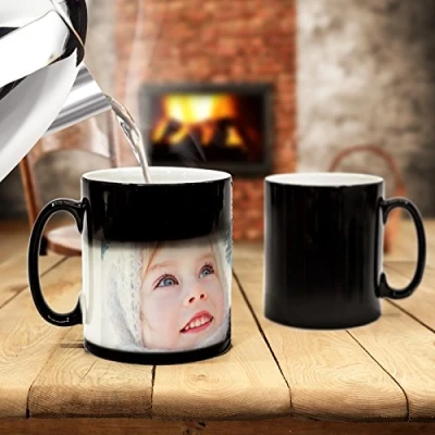 Image of Magic Mug Personalised heat Changing Coffee &amp; Tea with YOUR PHOTO! (11oz / 325ml, Black/Changing) (11oz,
