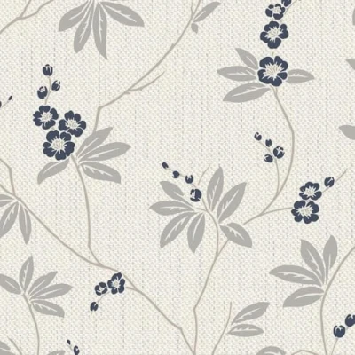 Image of Belgravia Decor Amelie Blossom White Navy Wallpaper 3023