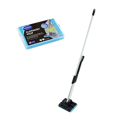 Image of Addis Superdry Sponge Floor Mop with built in self wringing handle &amp; Spare Replacement Refill Sponge, Black Metallic