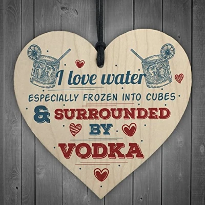 Image of RED OCEAN I Love Vodka Shabby Chic Hanging Wooden Sign Friendship Home Gift Alcohol Drinking Pub Bar Plaque