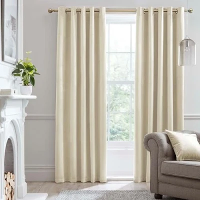 Image of Laurence Llewelyn Bowen Ivory Velvet Curtains W66 x L90 (168 229cm) 2 Panels Blackout for Bedroom Cream Eyelet Thermal/Soundproof Montrose Collection