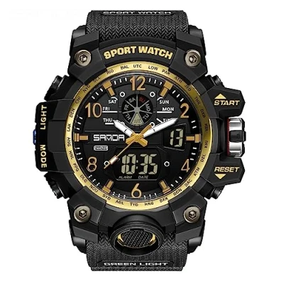 Image of AIMES Mens Watches Sports Outdoor Waterproof Military Watch for Men Tactical Analog Digital Date Alarm Stopwatch Multi Function Tactics Big Face Wristwatch Men, black gold 3169, Sport Casual