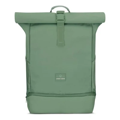 Image of Johnny Urban Roll Top Backpack Women &amp; Men Sage Green Allen Medium Rucksack for School, University, Work Laptop Compartment 16 Water Repellent
