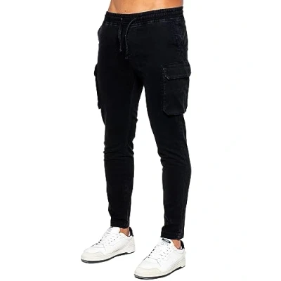 Image of 989Zé ENZO Mens Cargo Jeans Elasticated Trousers Casual Cotton Regular Fit Combat Pants EZ612 Trouser Black XXL