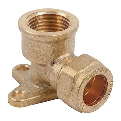 Image of Pipestation 15mm Compression Elbow x 1/2inch Female Wall Plate for Outside Tap Brass Joint Plumbing Fittings Wallplate Plumbers Pipe Fitting