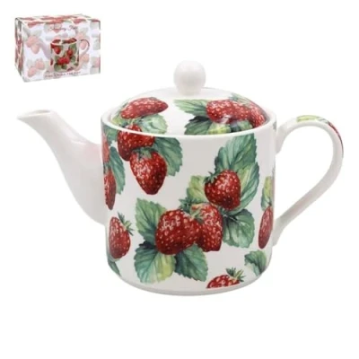 Image of The Leonardo Collection Strawberry Field Tea Pot with Lid British Designed Ceramic for Home &amp; Office Serving Hot Drinks