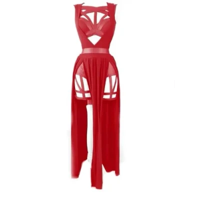 Image of New 3 Piece Women&#039;s Dress Set Padded Gothic Sexy Lingerie Party Red Bandage Cutout S