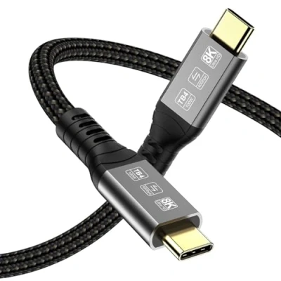 Image of Angusplay USB C Thunderbolt 4 Cable 1.5m, USB4 Braided 40Gbps, 8K 60Hz Video / 100W Charging, Compatiable with 4/3, USB4/3, Type C, for iPhone 15/15Plus/15Pro Max, Mac, eGPU, SSD