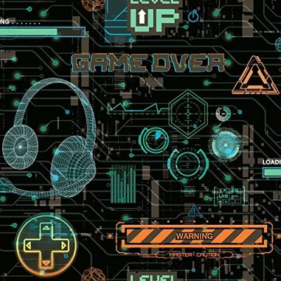 Image of Gamer Matrix Video Glitched Multicoloured Wallpaper Boys Bedroom Neon Retro Trendy Play Room