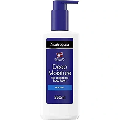 Image of Neutrogena Norwegian Formula Deep Moisture Fast Absorbing Body Lotion (1x 250ml), Non Greasy Moisturiser for Dry Skin with 10% Glycerine and Pro Ceramide Technology, Provides 72 Hour Moisturisation