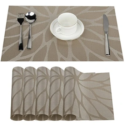 Image of Fontic set of 6 placemats 30 x 45 cm, non slip, washable, PVC table mats, tear proof, heat resistant, dirt repellent and washable place mats for kitchen, dining khaki