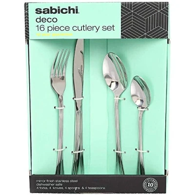 Image of Sabichi Deco 16pc Cutlery Set, Stainless Steel, Silver, 6.3 x 20 27 cm