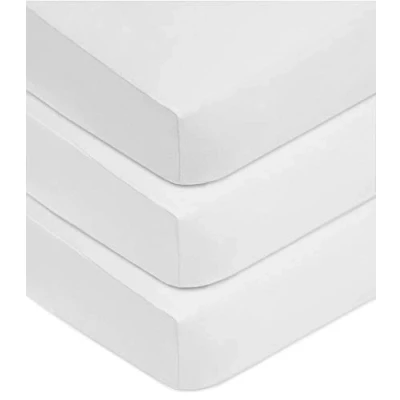 Image of American Baby Company 3 Pack Fitted Crib Sheets 28&quot; x 52&quot;, Soft Breathable Neutral 100% Cotton Jersey Sheet, White, for Boys and Girls, Fits Toddler Bed mattresses