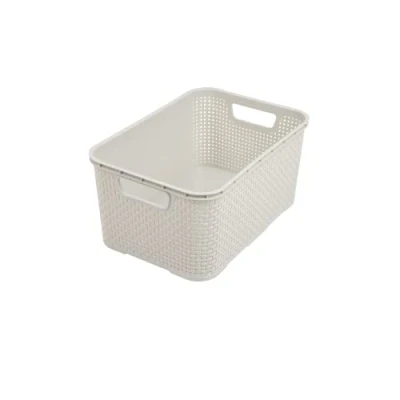 Image of BranQ Home Essential Universal Multifunctional Basket in Rattan Design, Size S 7L, BPA Free Plastic PP, Cream, 28.5 x 19.5 12.9 cm
