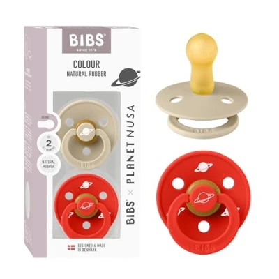 Image of BIBS Colour Nusa Collection Pacifier Soother 2 Pack, BPA Free Dummy, Round Nipple. Natural Rubber Latex, Made in Denmark, Size (6+ Months) Vanilla Mix