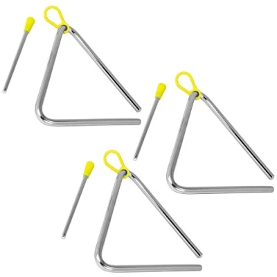 Image of TIGER TRI7 3 MT 15CM (6&quot;) Heavy Duty Steel Triangle Instrument, Complete with Rubberised Handle and Beater, Ideal for Early Development of Rhythm Primary School Use, Pack