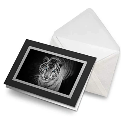 Image of Greeting Cards Black (Insert) White Tiger Wild Big Cat Jungle Animal Blank Greetings Card Birthday Kids Party Boys Girls #24434