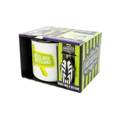 Image of Beetlejuice Mug &amp; Coffin Shaped Keyring Set, Pop Culture Collectable, Halloween Key Charm