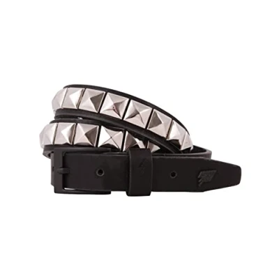 Image of Lowlife Single Stud Leather Belt in Black and Silver