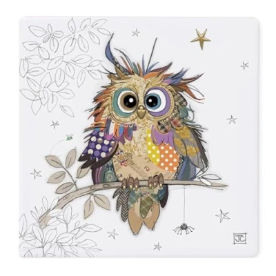 Image of Bug Art Ceramic Coaster Tableware for Home or Work Cork Backed Hot Drinks Designed By Coasters (Otto Owl 2290)