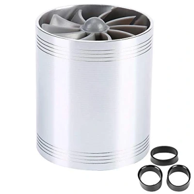 Image of Air Intake Fan turbo= KIMISS Car Turbonator Dual Turbines Supercharger Gas Fuel Saver Turbo Super Charger (Silver)