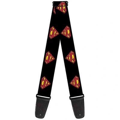 Image of Buckle Down GS WSM010 Guitar Strap Superman Shield Black 2 Inches Wide, 34 60&quot;