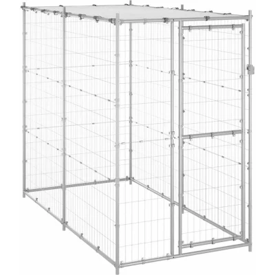 Image of &quot;vidaXL Outdoor Dog Kennel Galvanised Steel Construction with Roof &amp; Lockable Door Silver Ample Space for Play, Exercise Training&quot;