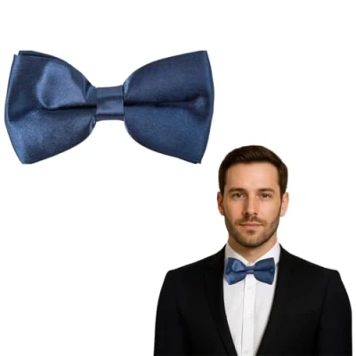 Image of Clip On Satin Plain Colour Safety Bow Tie (Navy Blue)