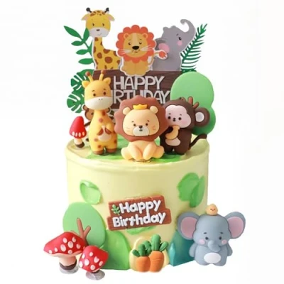 Image of 6 PCS Animal Cake Toppers for Kids Birthday Party Decorations Educational Figurines Set Realistic Jungle Ornaments Toy Figures Room Car Decor