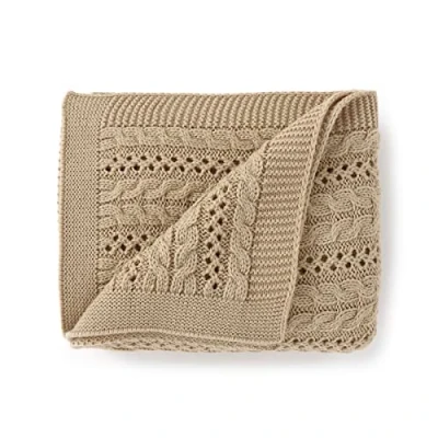 Image of DovFanny Cellular Baby Blanket Cable Knitted Soft Cozy Newbron for Boy and Girls Nursery 100 x 80cm Beige