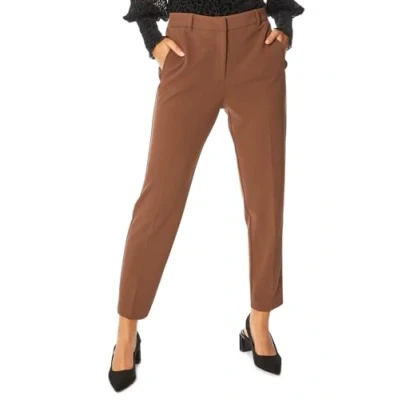 Image of Roman Originals Work Trousers for Women UK Ladies Office Smart Stretch Suit Pants Cigarette Straight Leg Tailored High Elasticated Waist Tapered Ankle Grazer Slim Regular Brown (28 inch) Size 8