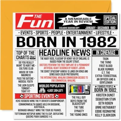 Image of 42nd Birthday Cards for Men Women Born In 1982 Newspaper Happy 42 Card Mum Dad Uncle Aunt Vintage Retro Back 1982, 145mm x Forty Two Second Bday Greeting