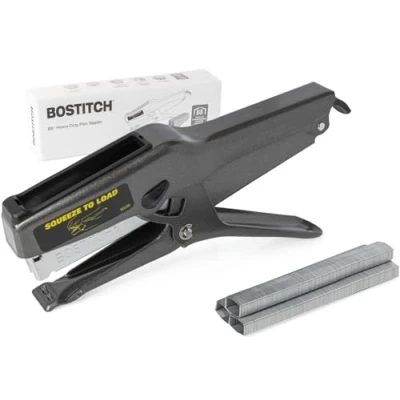 Image of Bostitch Office B8 Plier Stapler Heavy Duty with 1250 1/4&quot; Staples 45 Sheet No Jam Full Strip Metal Industrial 210 Staple Capacity for Cardboard, Paper, Fabric