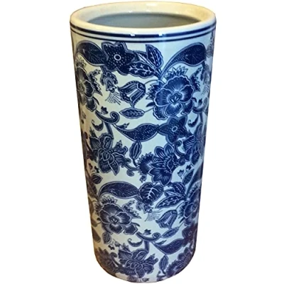 Image of M S L Blue and White Flowers Ceramic Umbrella Stand Walking Stick Large Vase