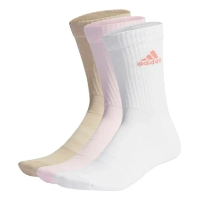 Image of adidas Unisex Kids Cushioned Crew Socks 3 Pairs Socks, Clear Pink / White Wonder Beige, XXL