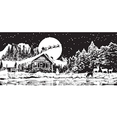 Image of Creative Expressions Designer Boutique Pre Cut Stamp Christmas Cabin, Grey Rubber, 4 in x 8
