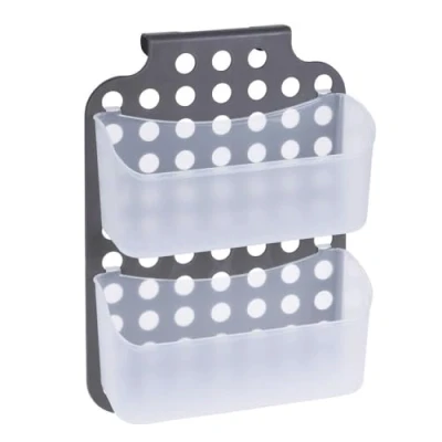 Image of DTD QUALITY MATTERS 2 Tier Polka Dot Plastic Bathroom Rack Shelf Shower Caddy Hanging Organizer 35x25x9.5cm