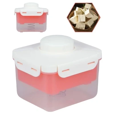 Image of Tofu Press Adjustable Maker Clear Mold BPA Free Machine with Built in Drainage Design Dishwasher Safe Make Firm without Crack for Vegan 15.5x13.5x13.5cm(red)