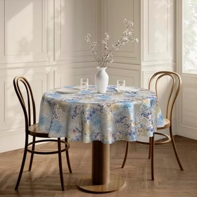 Image of Home Direct Stain Resistant Spill Proof Water Repellent Round Fabric Tablecloth Table Cover Cloth 140cm 55&quot;