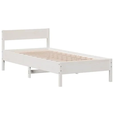Image of vidaXL Solid Wood Pine Single Bed Frame with Headboard White Modern Bedroom Furniture 100x200 cm/Plywood Slats/Easy Assembly