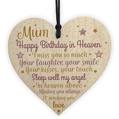 Image of RED OCEAN MUM Mother Mummy Memorial Birthday Plaque Wooden Heart Grave Side Tribute Rememberance Gift