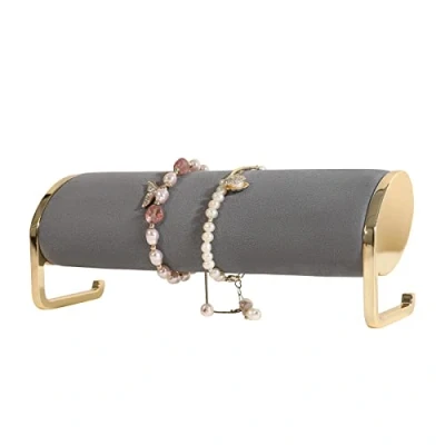 Image of GemeShou Grey Velvet bracelet storage organizer, long bar watch display stand for selling, woman wristlet holder gold jewelry shelf【Long organizer Grey】